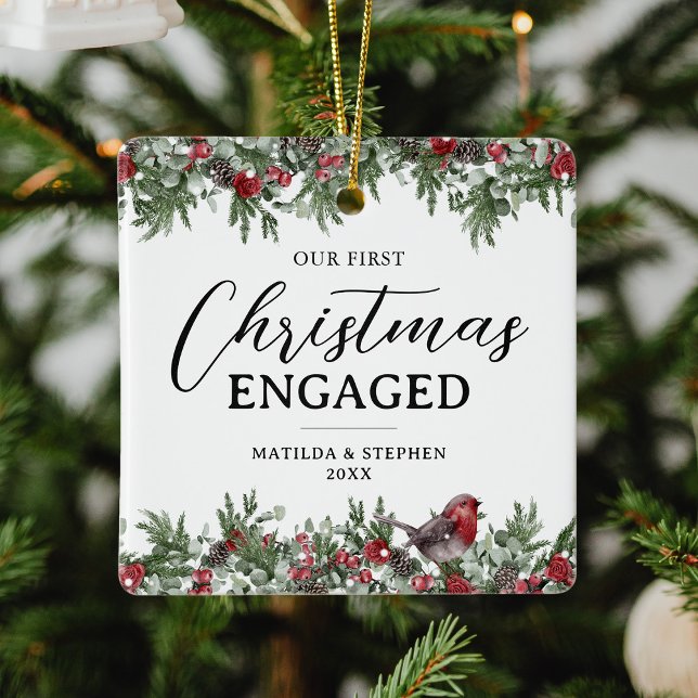 Our First Christmas Engaged Keepsake Ceramic Ornament (Creator Uploaded)