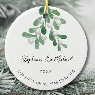 Our First Christmas Engaged Mistletoe Ceramic Tree Decoration