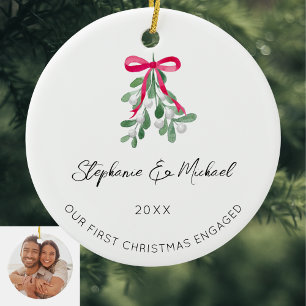 Our First Christmas Engaged Mistletoe Photo Ceramic Tree Decoration