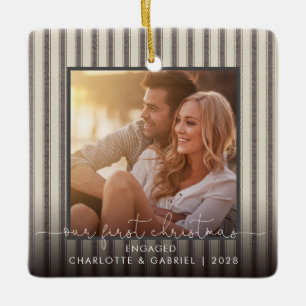 Our First Christmas Engaged Modern Farmhouse Photo Ceramic Ornament