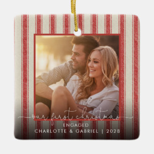 Our First Christmas Engaged Modern Farmhouse Photo Ceramic Ornament