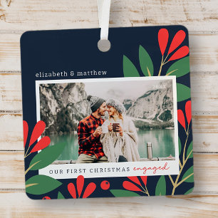 Our First Christmas Engaged Modern Foliage Metal Tree Decoration