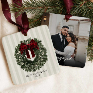 Our First Christmas Engaged Modern Photo Ornament