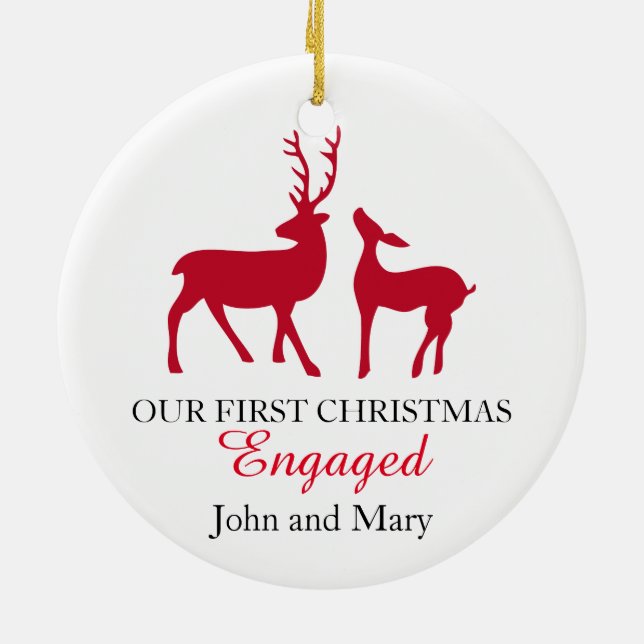 Our first Christmas Engaged ornament, love deers Ceramic Tree Decoration (Back)
