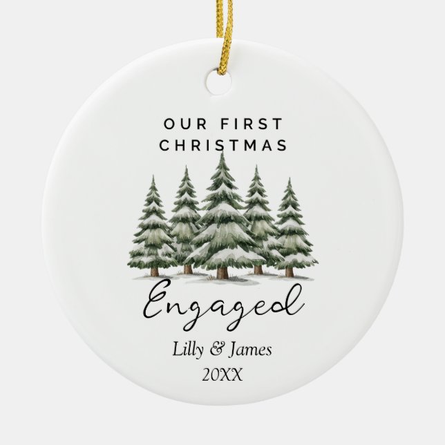 Our First Christmas Engaged Personalised Couple Ceramic Tree Decoration (Front)