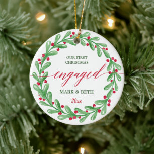 Our First Christmas Engaged Personalised Couples Ceramic Tree Decoration