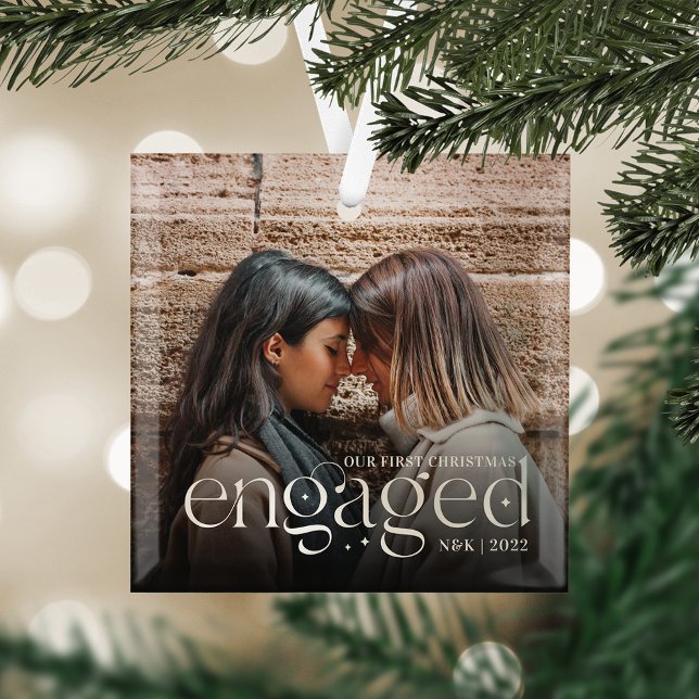 Our First Christmas Engaged Personalised Photo Glass Tree Decoration (Creator Uploaded)