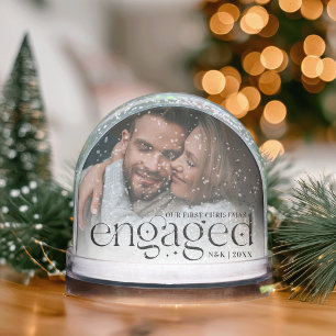 Our First Christmas Engaged Personalized Photo Snowglobe