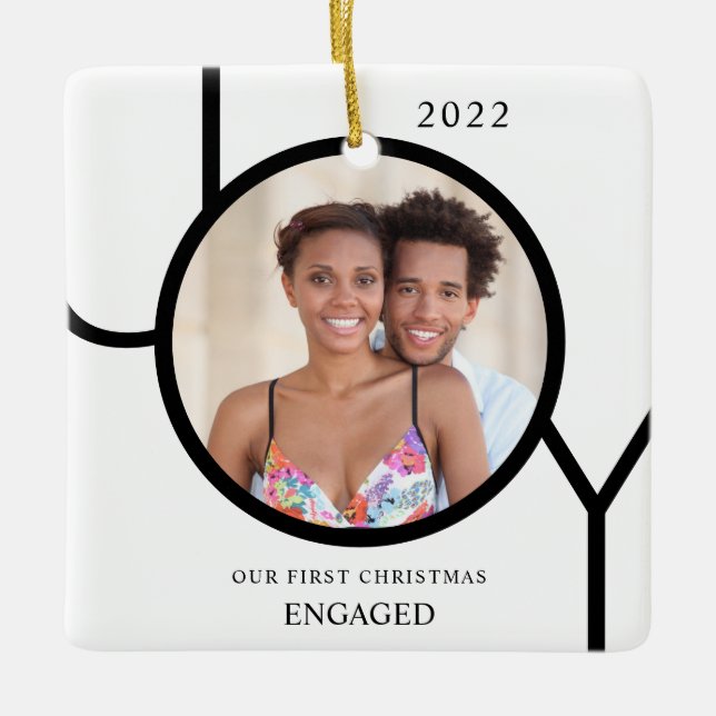 Our First Christmas Engaged Photo Ceramic Ornament (Front)