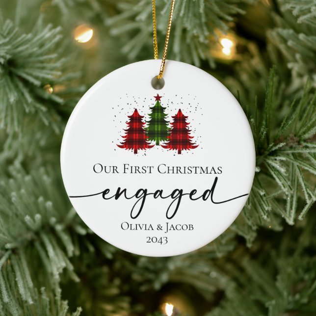 Our First Christmas Engaged Photo Ceramic Tree Decoration (Tree)