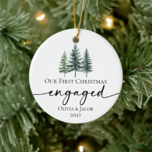 Our First Christmas Engaged Photo Ceramic Tree Decoration