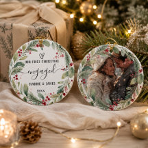 Our First Christmas Engaged Photo Couple Wreath