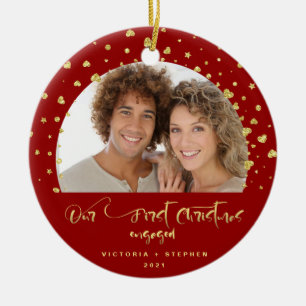 Our First Christmas Engaged Photo Festive Ceramic Tree Decoration