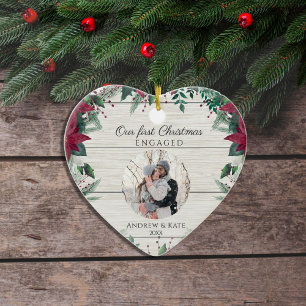Our First Christmas Engaged   Photo Heart Ceramic Tree Decoration