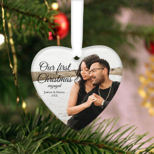 Our First Christmas Engaged Photo Heart Ornament