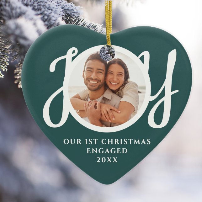 Our First Christmas Engaged Photo Heart-Shaped Ceramic Tree Decoration (Creator Uploaded)