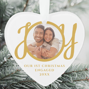 Our First Christmas Engaged Photo Heart-Shaped Ornament