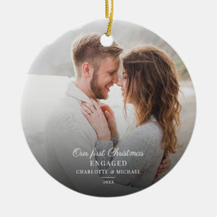 Our First Christmas Engaged Photo Holiday Ceramic Tree Decoration