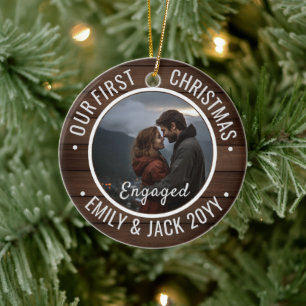 Our First Christmas Engaged Photo Keepsake Ceramic Tree Decoration
