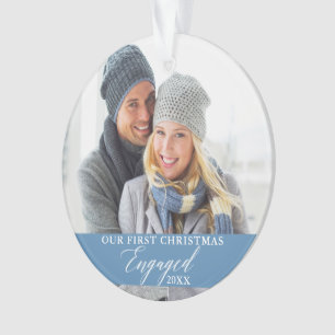 Our First Christmas Engaged Photo Light Blue Ornament