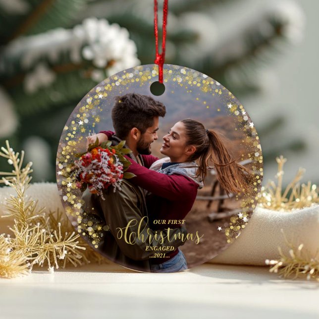 Our First Christmas Engaged Photo Ornament (Creator Uploaded)