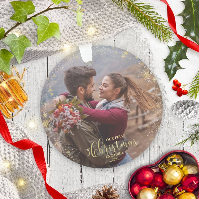 Our First Christmas Engaged Photo Ornament (Creator Uploaded)