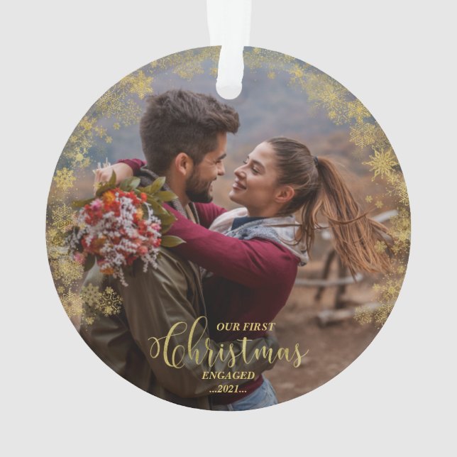 Our First Christmas Engaged Photo Ornament (Back)
