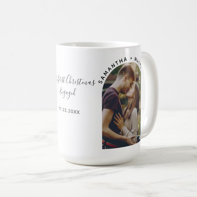 Our First Christmas Engaged Photo Personalised Coffee Mug (Front Right)
