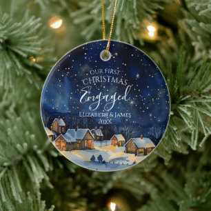 Our First Christmas Engaged Photo Pine Tree Forest Ceramic Tree Decoration