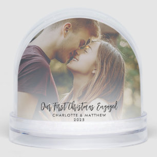 Our First Christmas Engaged Photos Festive Snowglobe