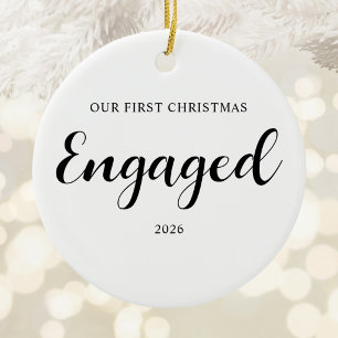 Our First Christmas Engaged Pretty Calligraphy Ceramic Tree Decoration