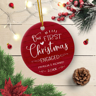 Our First Christmas Engaged Rustic Farmhouse Ceramic Tree Decoration