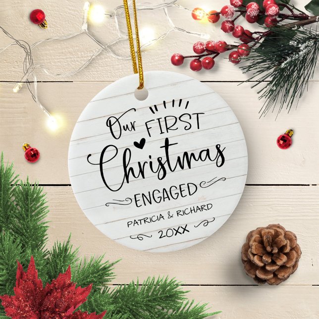 Our First Christmas Engaged Rustic Farmhouse Ceramic Tree Decoration (Creator Uploaded)