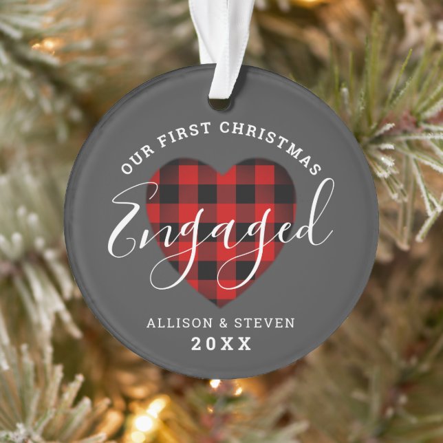 Our First Christmas Engaged Rustic Personalised Ornament (Tree)
