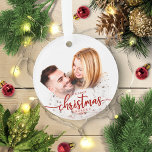 Our First Christmas Engaged Simple Elegant Photo Ornament<br><div class="desc">Our First Christmas Engaged Simple Elegant Photo Ceramic Ornament</div>