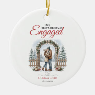 Our First Christmas Engaged Watercolor Couple Ceramic Tree Decoration
