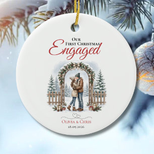 Our First Christmas Engaged Watercolor Couple Ceramic Tree Decoration