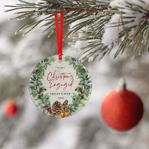 Our First Christmas Engaged Winter Wreath Photo Ceramic Tree Decoration
