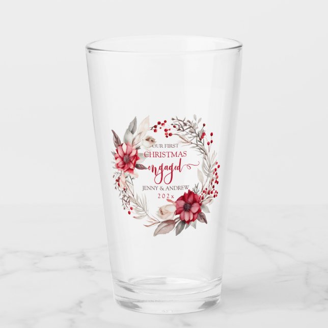 Our first Christmas Engaged wreath Glass (Front)