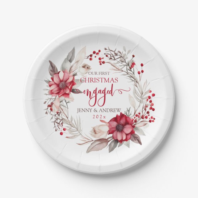 Our first Christmas Engaged wreath Paper Plate (Front)