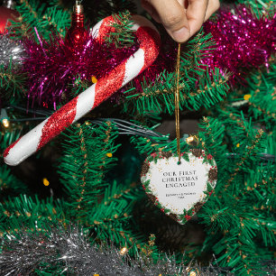 Our first Christmas Engaged Wreath Pine Photo Ceramic Tree Decoration