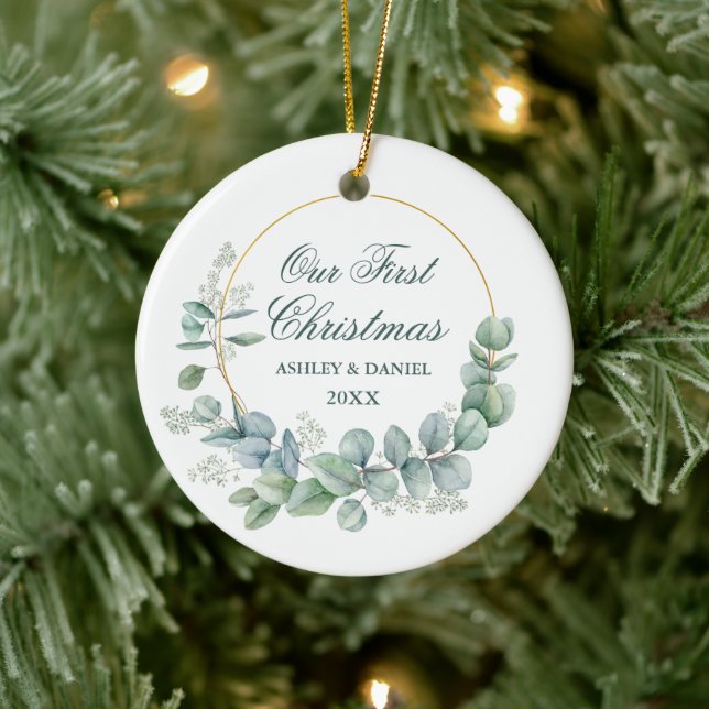 Our First Christmas Eucalyptus Leaves Ceramic Tree Decoration (Tree)