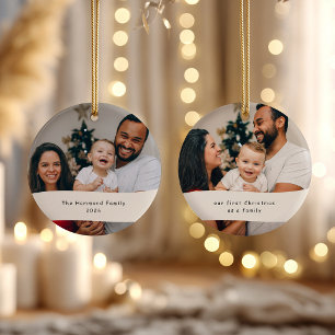 Our First Christmas Family   2 Photo Personalised Ceramic Tree Decoration