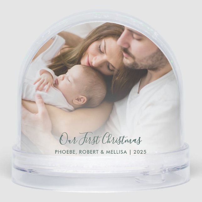 Our First Christmas Family and Baby Photos Custom Snowglobe (Back)