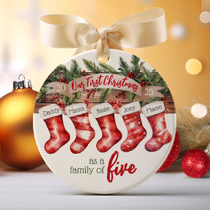 Our First Christmas Family of 5 Custom Stockings Ceramic Tree Decoration
