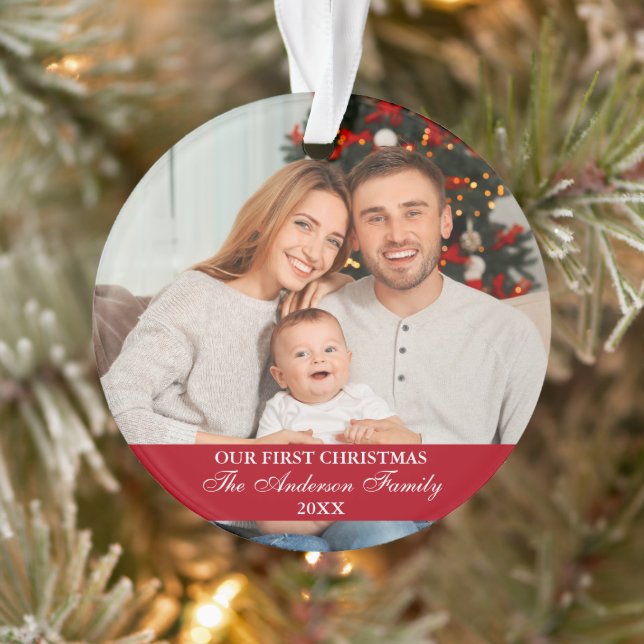 Our First Christmas Family Photo Red Ornament (Tree)