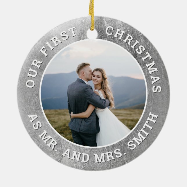 Our First Christmas Faux Silver Snowflake Picture Ceramic Tree Decoration (Back)