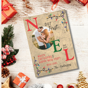 Our First Christmas Festive 1st Noel Family Photo  Holiday Card