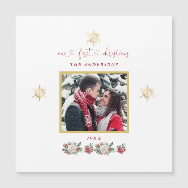 Our First Christmas Floral Snowflake Photo Wedding (Front)