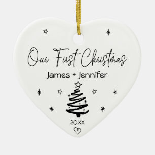 Our First Christmas For Couple Custom Name & Photo Ceramic Tree Decoration